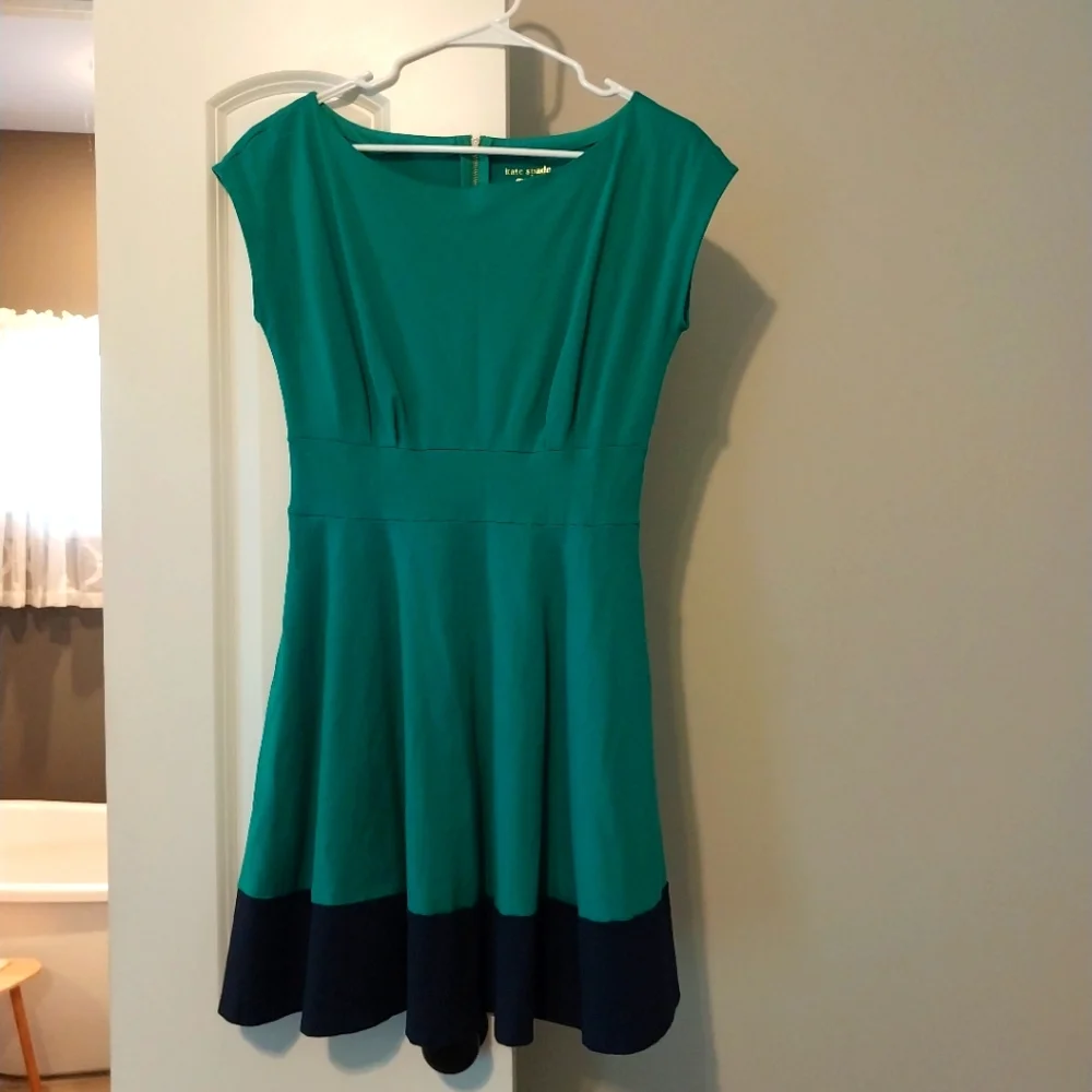 Kate Spade Womens Turquoise and Navy Dress Sz M W/Pockets - Picture 5 of 11